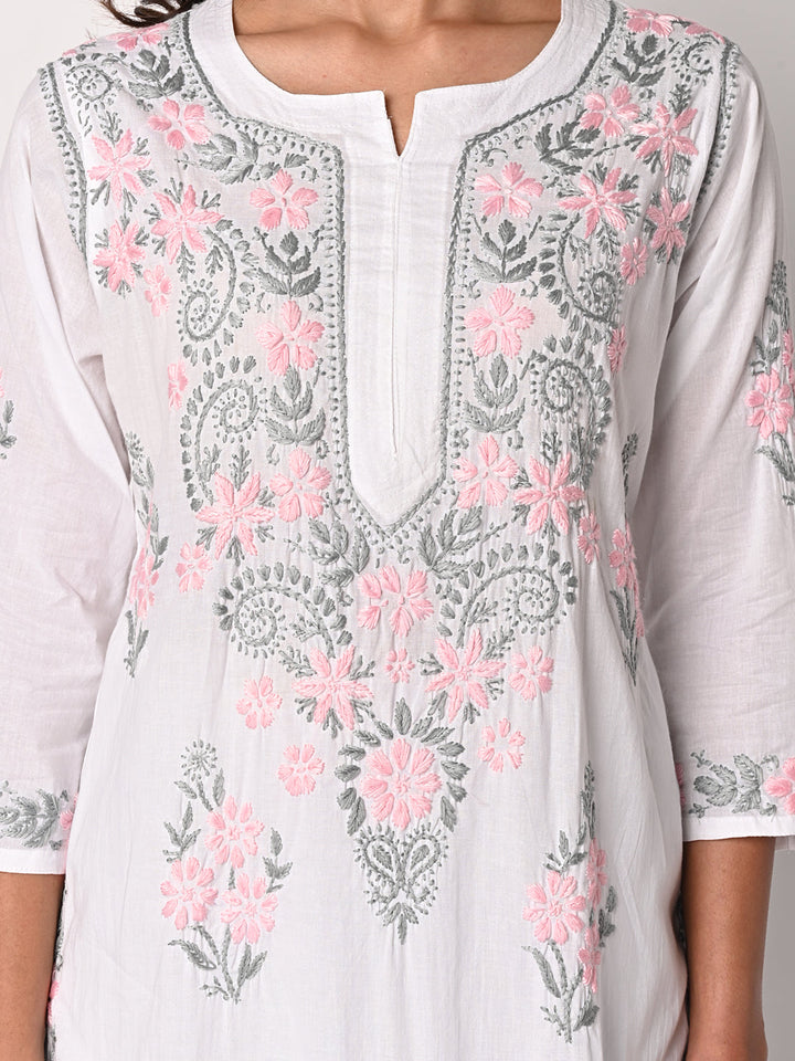 anokherang Combos White Chikankari Kurti with Palazzo