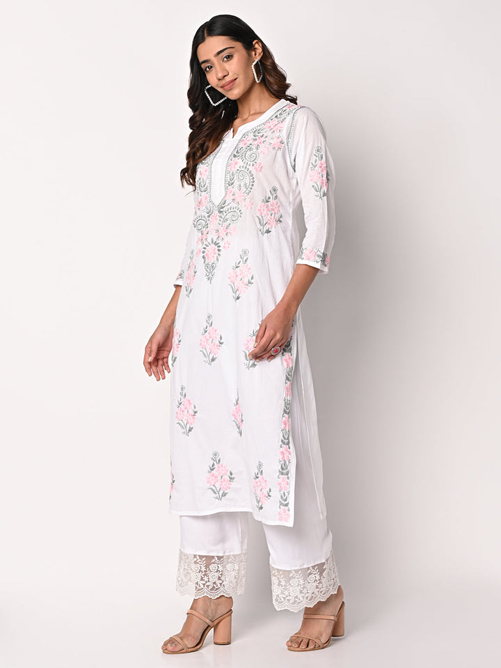 anokherang Combos White Chikankari Kurti with Palazzo