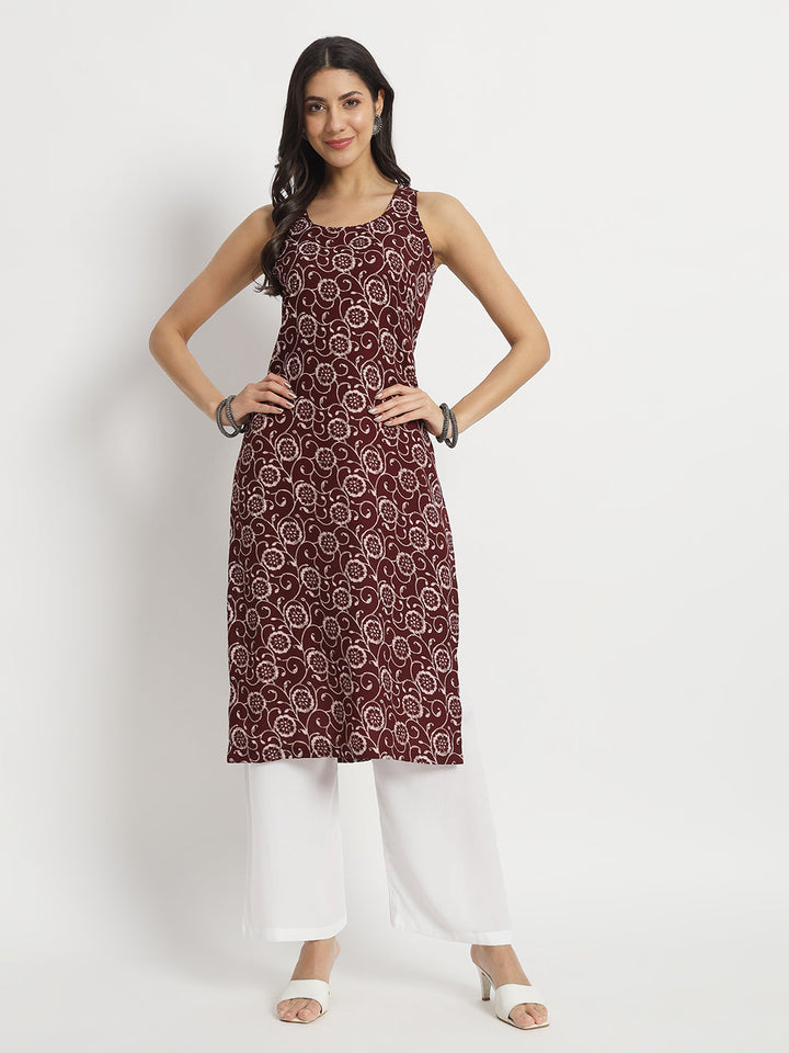 anokherang Combos Wine Wonders Sleeveless Kurti