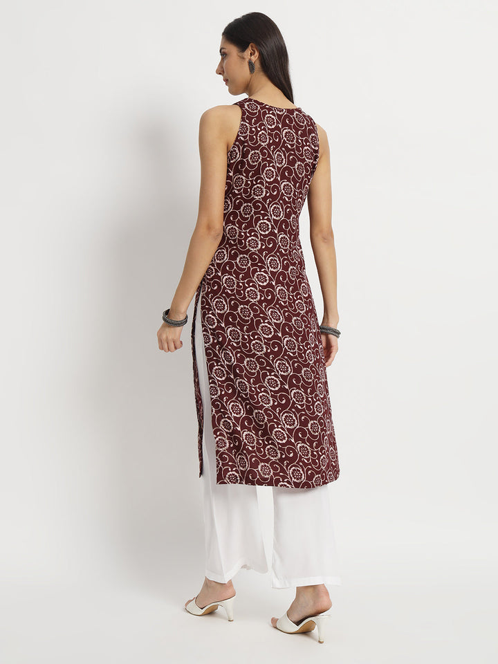 anokherang Combos Wine Wonders Sleeveless Kurti