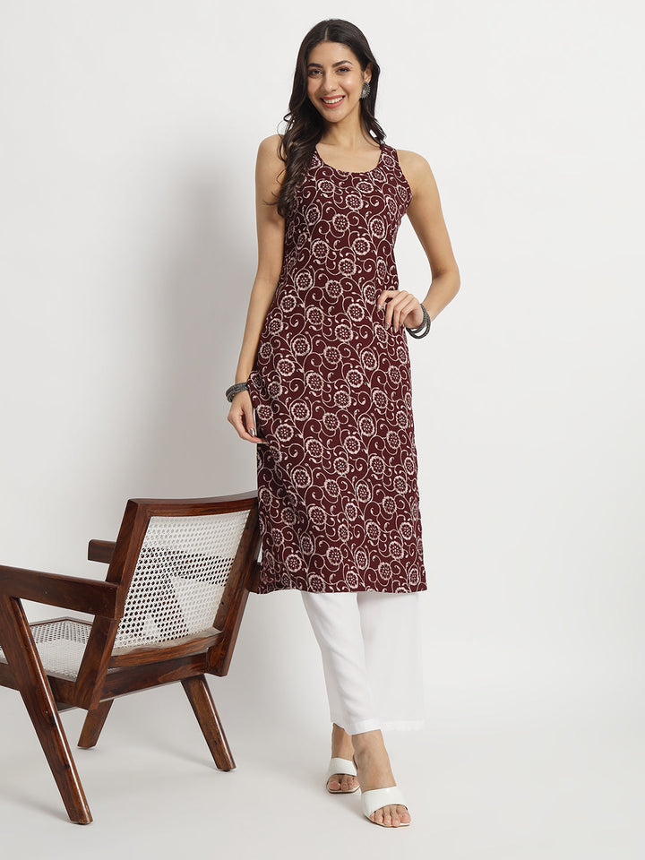 anokherang Combos Wine Wonders Sleeveless Kurti