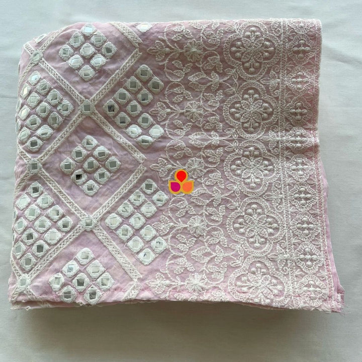 anokherang Dupattas Baby Pink Chikankari Mirrorwork  Georgette Stole
