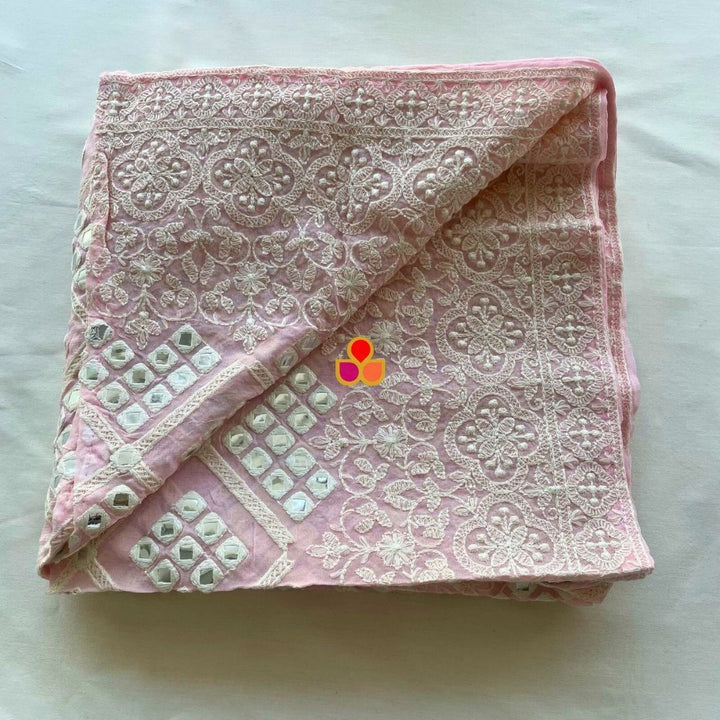 anokherang Dupattas Baby Pink Chikankari Mirrorwork  Georgette Stole
