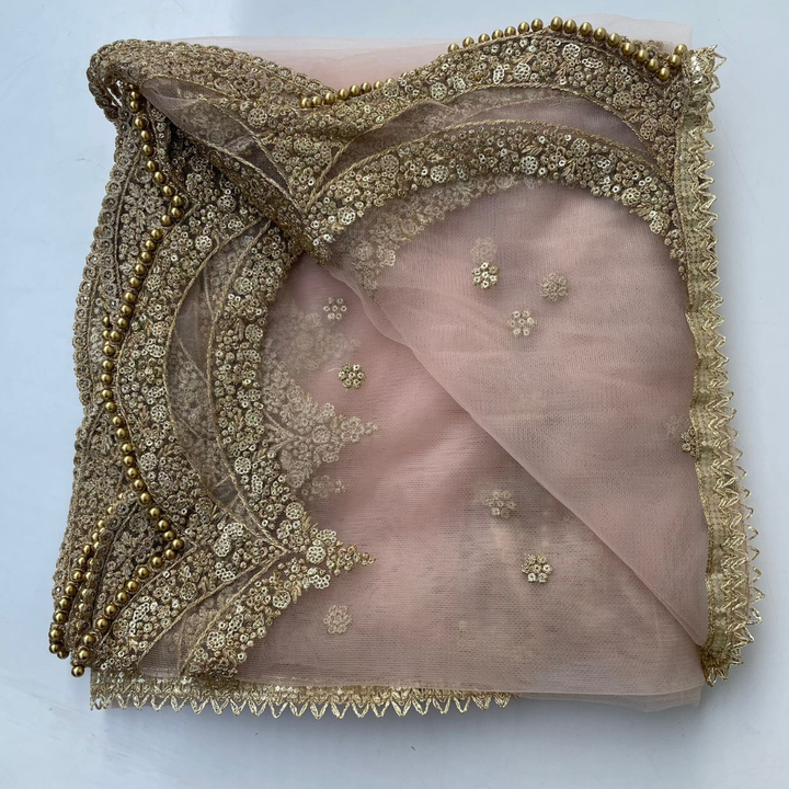 anokherang Dupattas Baby Pink Sequin Zari Scalloped Net Dupatta
