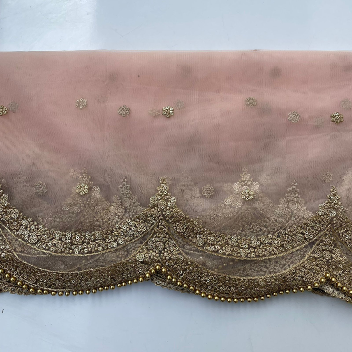 anokherang Dupattas Baby Pink Sequin Zari Scalloped Net Dupatta