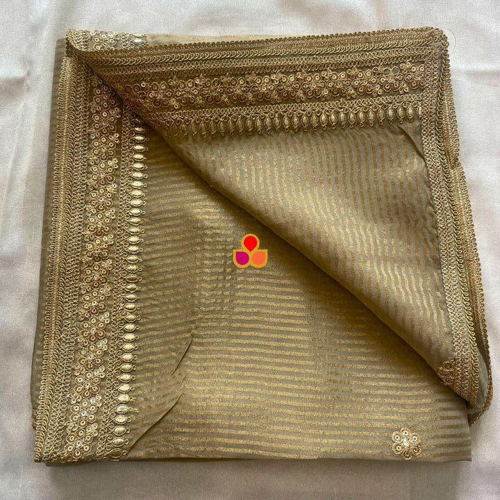 anokherang Dupattas Beige & Gold Striped Organza Dupatta
