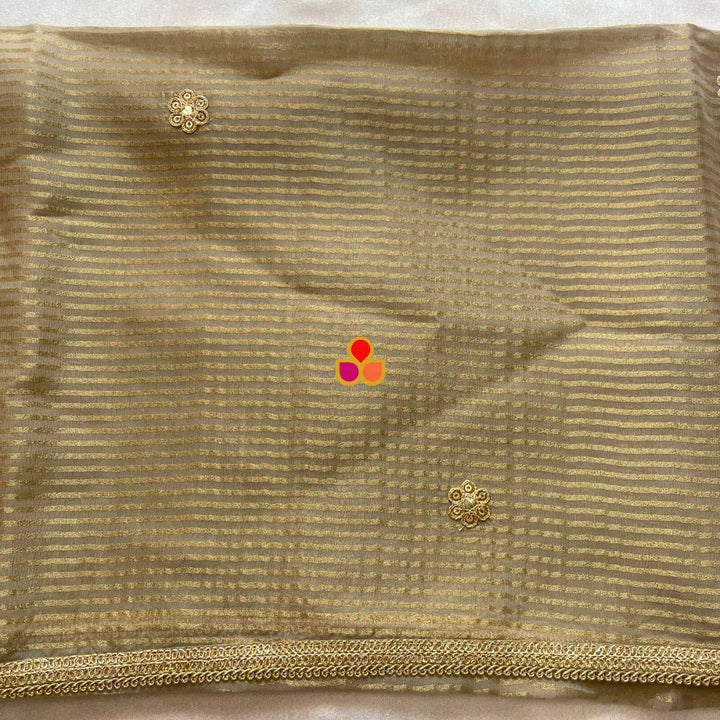 anokherang Dupattas Beige & Gold Striped Organza Dupatta