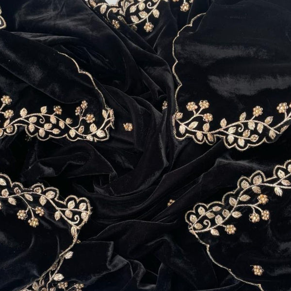 anokherang Dupattas Black Cutwork Embroidered Soft Velvet Dupatta