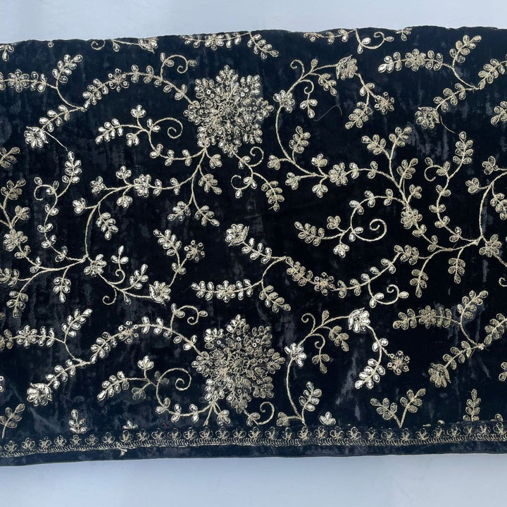 anokherang Dupattas Black Floral Grace Sequin Zari Embroidered Velvet Dupatta