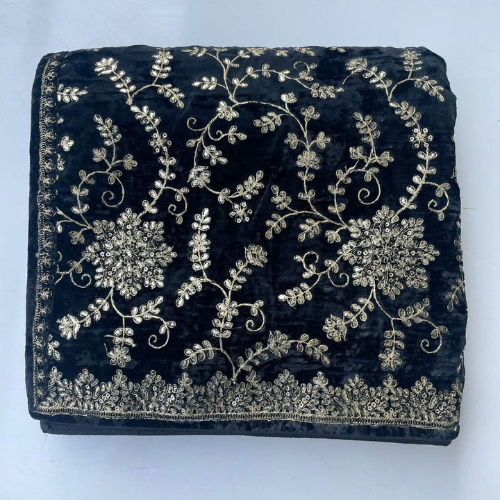 anokherang Dupattas Black Floral Grace Sequin Zari Embroidered Velvet Dupatta