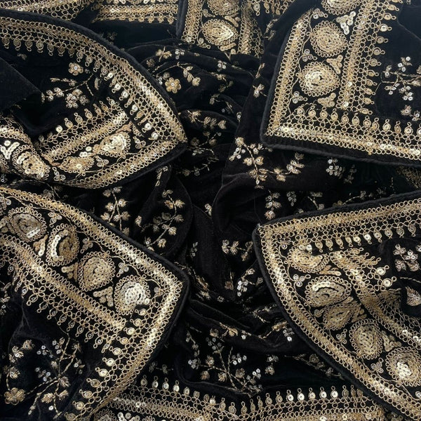 anokherang Dupattas Black Floral Grace Zari Embroidered Velvet Dupatta