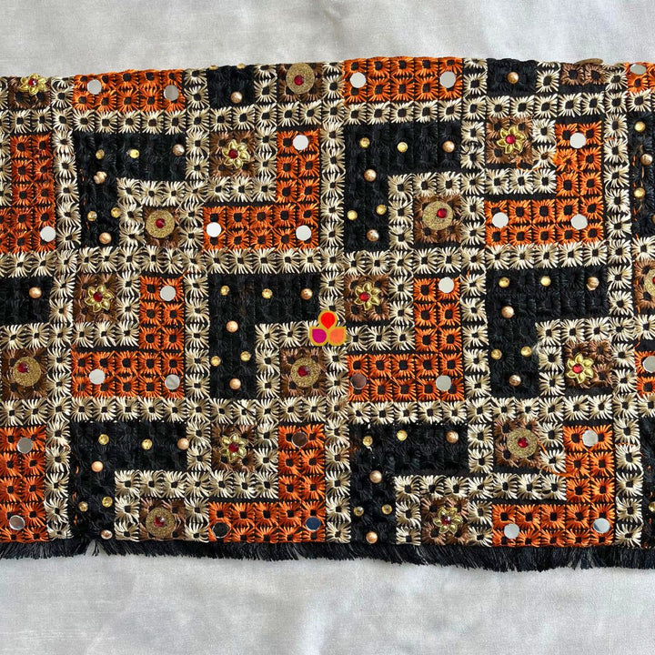 anokherang Dupattas Black Mirror Embroidered Phulkari Chinon Dupatta