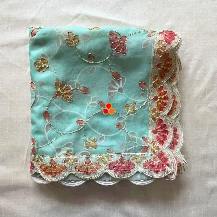 anokherang Dupattas Blue Bloom Floral Embroidered Organza Dupata