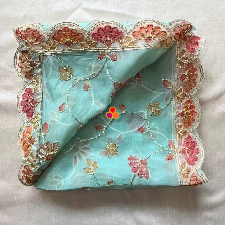 anokherang Dupattas Blue Bloom Floral Embroidered Organza Dupata