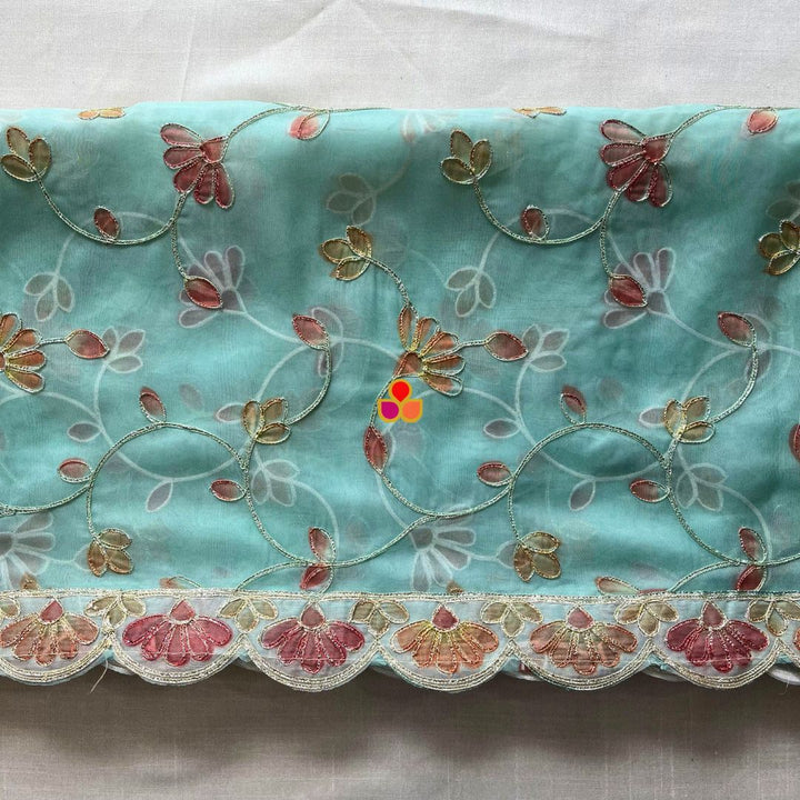 anokherang Dupattas Blue Bloom Floral Embroidered Organza Dupata