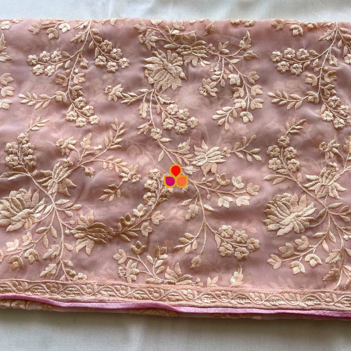 anokherang Dupattas Blush Pink Embroidered Parsi Gara Georgette Multicolor Thread Work Dupatta