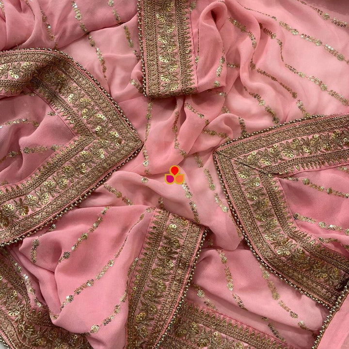 anokherang Dupattas Blush Pink Sequin Embroidered Georgette Dupatta