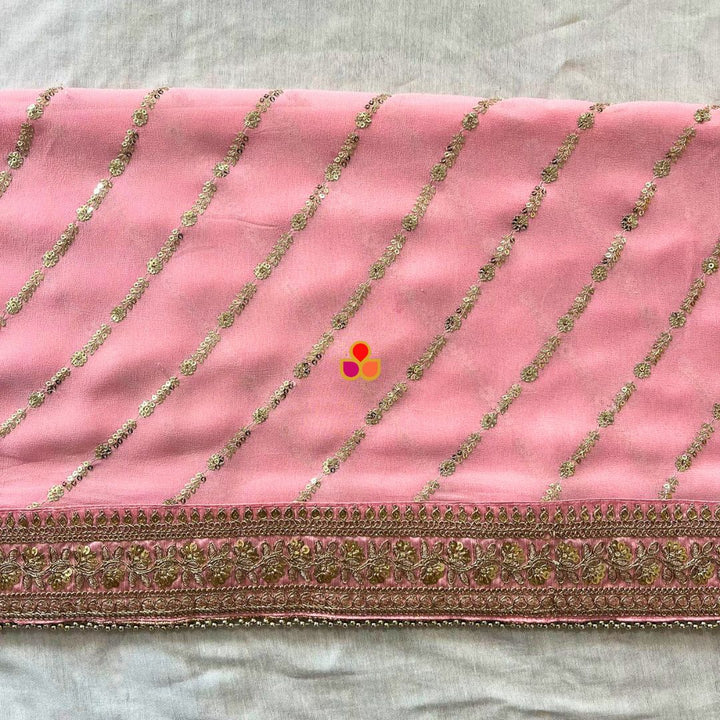anokherang Dupattas Blush Pink Sequin Embroidered Georgette Dupatta
