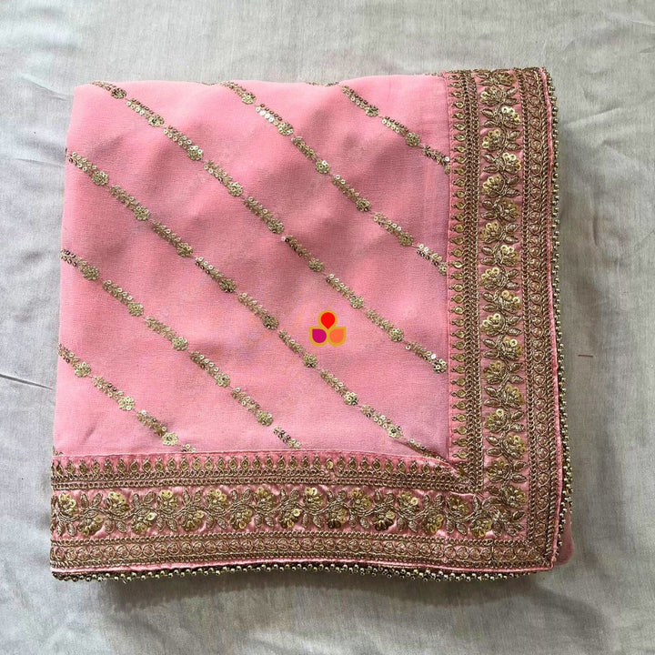 anokherang Dupattas Blush Pink Sequin Embroidered Georgette Dupatta