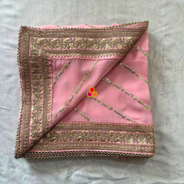 anokherang Dupattas Blush Pink Sequin Embroidered Georgette Dupatta