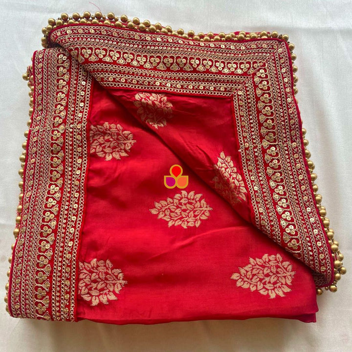 anokherang Dupattas Bridal Aayat Red Floral Embroidered Silk Dupatta