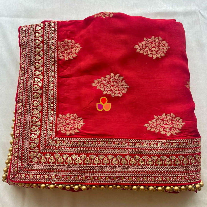 anokherang Dupattas Bridal Aayat Red Floral Embroidered Silk Dupatta