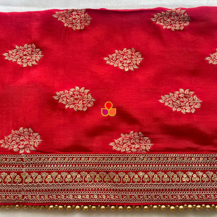 anokherang Dupattas Bridal Aayat Red Floral Embroidered Silk Dupatta