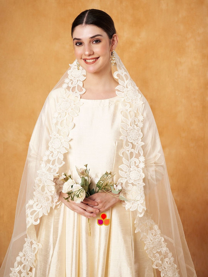 anokherang Dupattas Bridal Ada Ivory Veil Sequenced Cutwork Net Veil