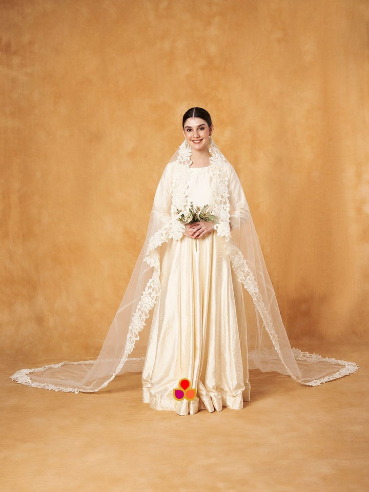 anokherang Dupattas Bridal Ada Ivory Veil Sequenced Cutwork Net Veil