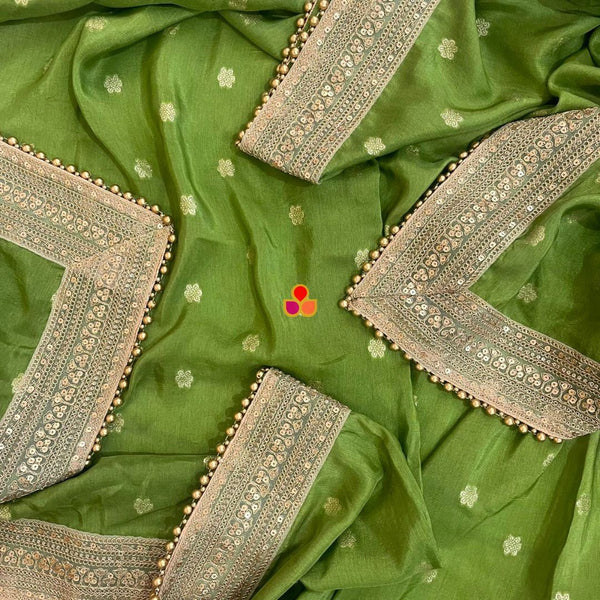 anokherang Dupattas Bridal Ada Mehandi Green Floral Embroidered Silk Dupatta