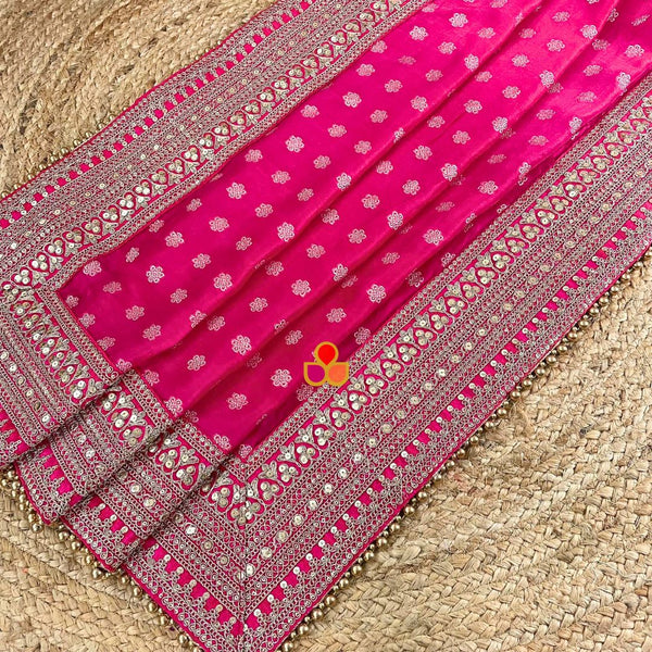anokherang Dupattas Bridal Ada Pink Floral Embroidered Silk Dupatta