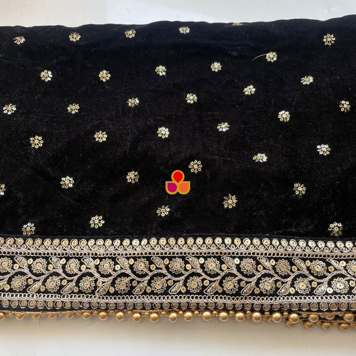 anokherang Dupattas Bridal Afsana Black Embroidered Sequin Velvet Dupatta