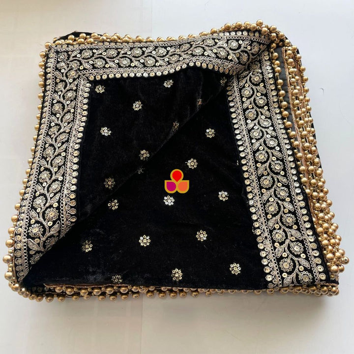 anokherang Dupattas Bridal Afsana Black Embroidered Sequin Velvet Dupatta