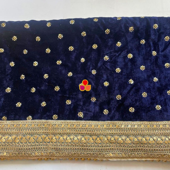 anokherang Dupattas Bridal Afsana Blue Embroidered Sequin Velvet Dupatta