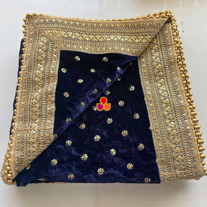 anokherang Dupattas Bridal Afsana Blue Embroidered Sequin Velvet Dupatta