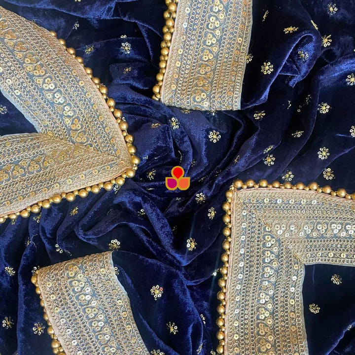anokherang Dupattas Bridal Afsana Blue Embroidered Sequin Velvet Dupatta