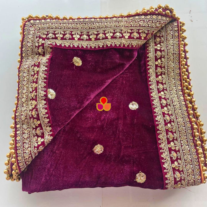 anokherang Dupattas Bridal Afsana Wine Embroidered Sequin Velvet Dupatta