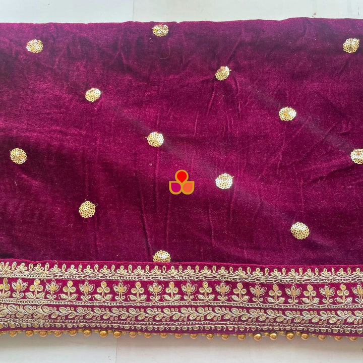 anokherang Dupattas Bridal Afsana Wine Embroidered Sequin Velvet Dupatta
