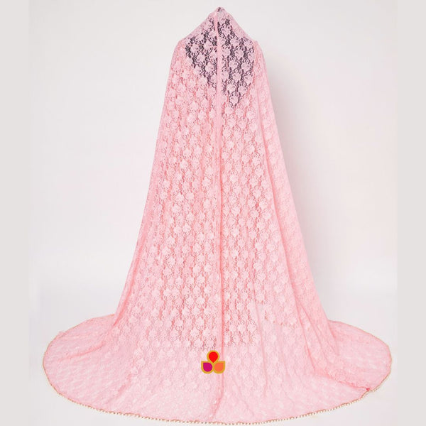 anokherang Dupattas Bridal Baby Pink Embroidered Net Trail Dupatta