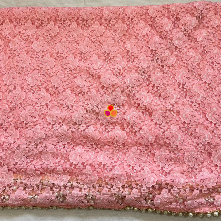 anokherang Dupattas Bridal Baby Pink Embroidered Net Trail Dupatta