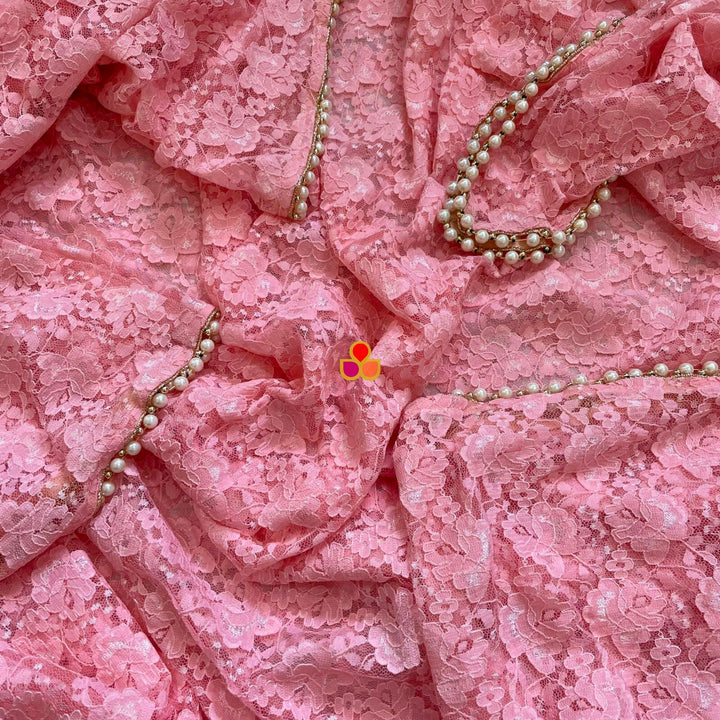 anokherang Dupattas Bridal Baby Pink Embroidered Net Trail Dupatta