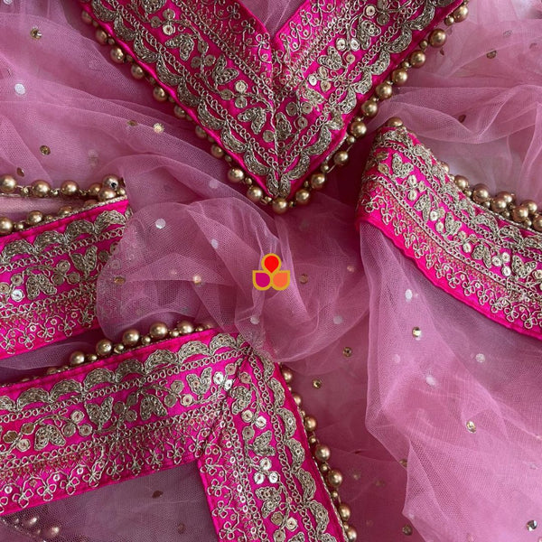 anokherang Dupattas Bridal Baby Pink Stone Net Dupatta