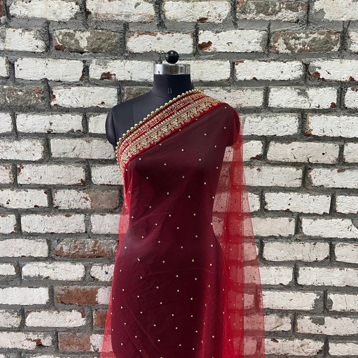 anokherang Dupattas Bridal Beauty Red Stone Saubhaugyavati Net Dupatta