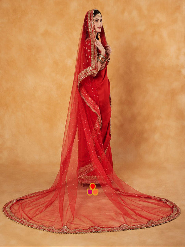 anokherang Dupattas Bridal Beauty Red Trail Stone Saubhaugyavati Net Dupatta