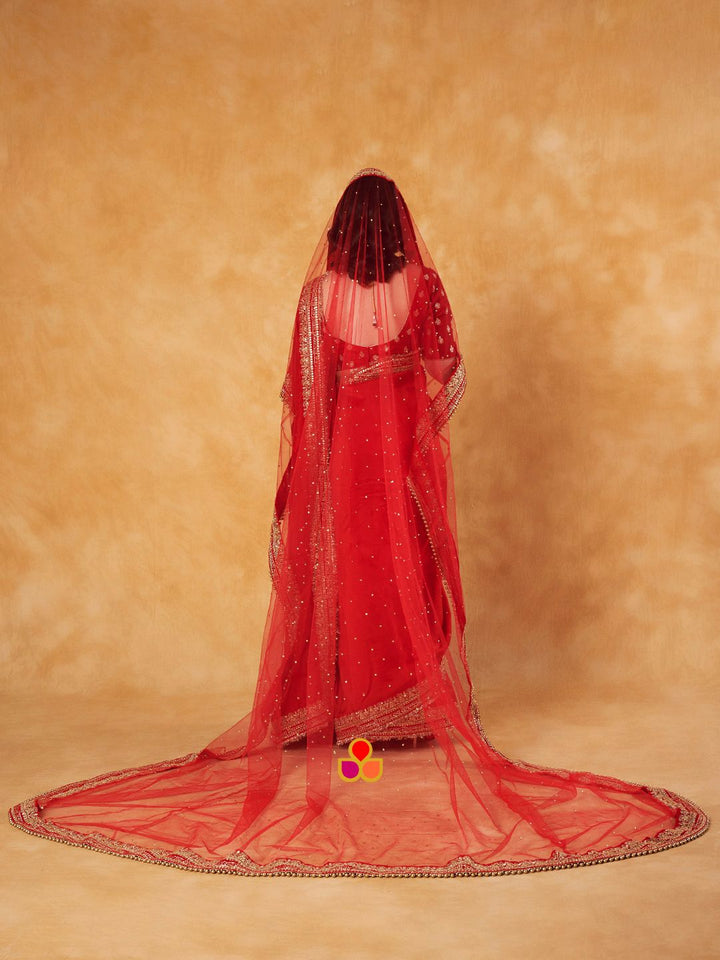 anokherang Dupattas Bridal Beauty Red Trail Stone Saubhaugyavati Net Dupatta