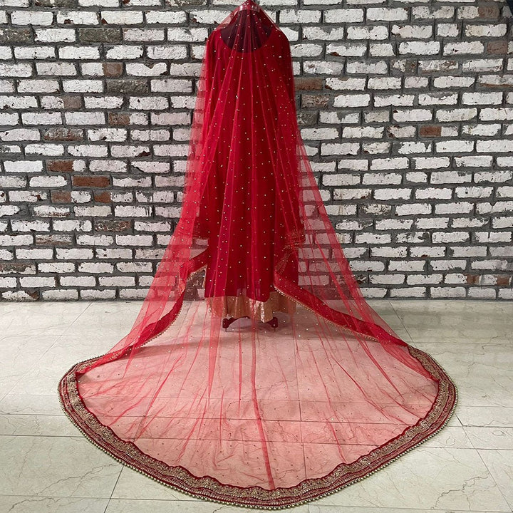 anokherang Dupattas Bridal Beauty Red Trail Stone Saubhaugyavati Net Dupatta