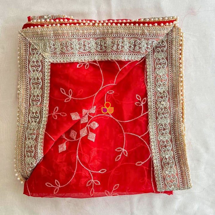 anokherang Dupattas Bridal Blossom Red Organza Dupatta