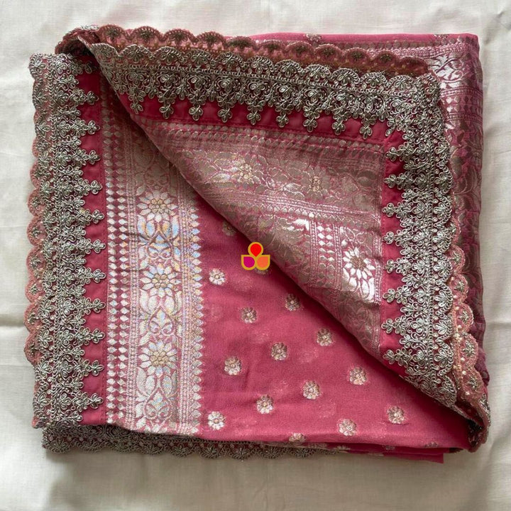 anokherang Dupattas Bridal Blush Pink Banarasi Zari Embroidered Dupatta