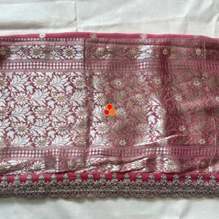 anokherang Dupattas Bridal Blush Pink Banarasi Zari Embroidered Dupatta