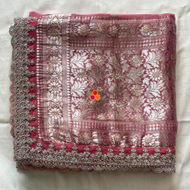 anokherang Dupattas Bridal Blush Pink Banarasi Zari Embroidered Dupatta